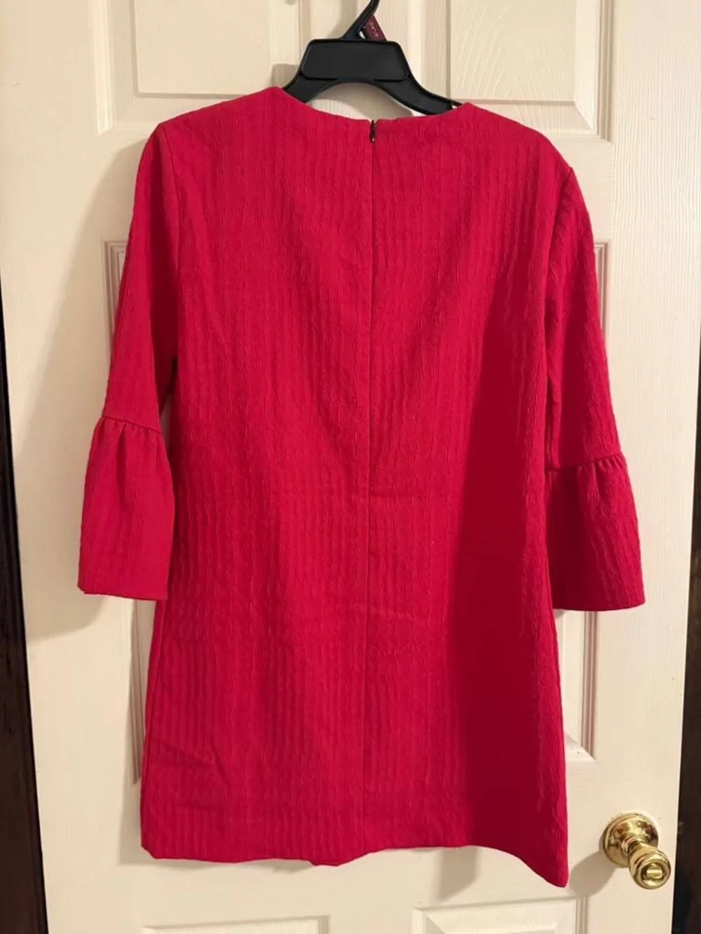 Bright Pink Women's Shift Dress with Bell Sleeves - Picture 2 of 5